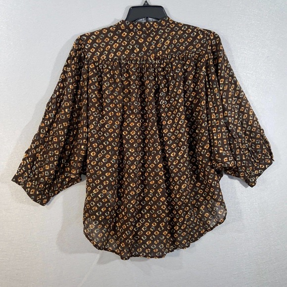 Anthropologie Button Up Womens Large Brown Polka Dot Kimono 3/4 Sleeve Casual - Picture 16 of 16